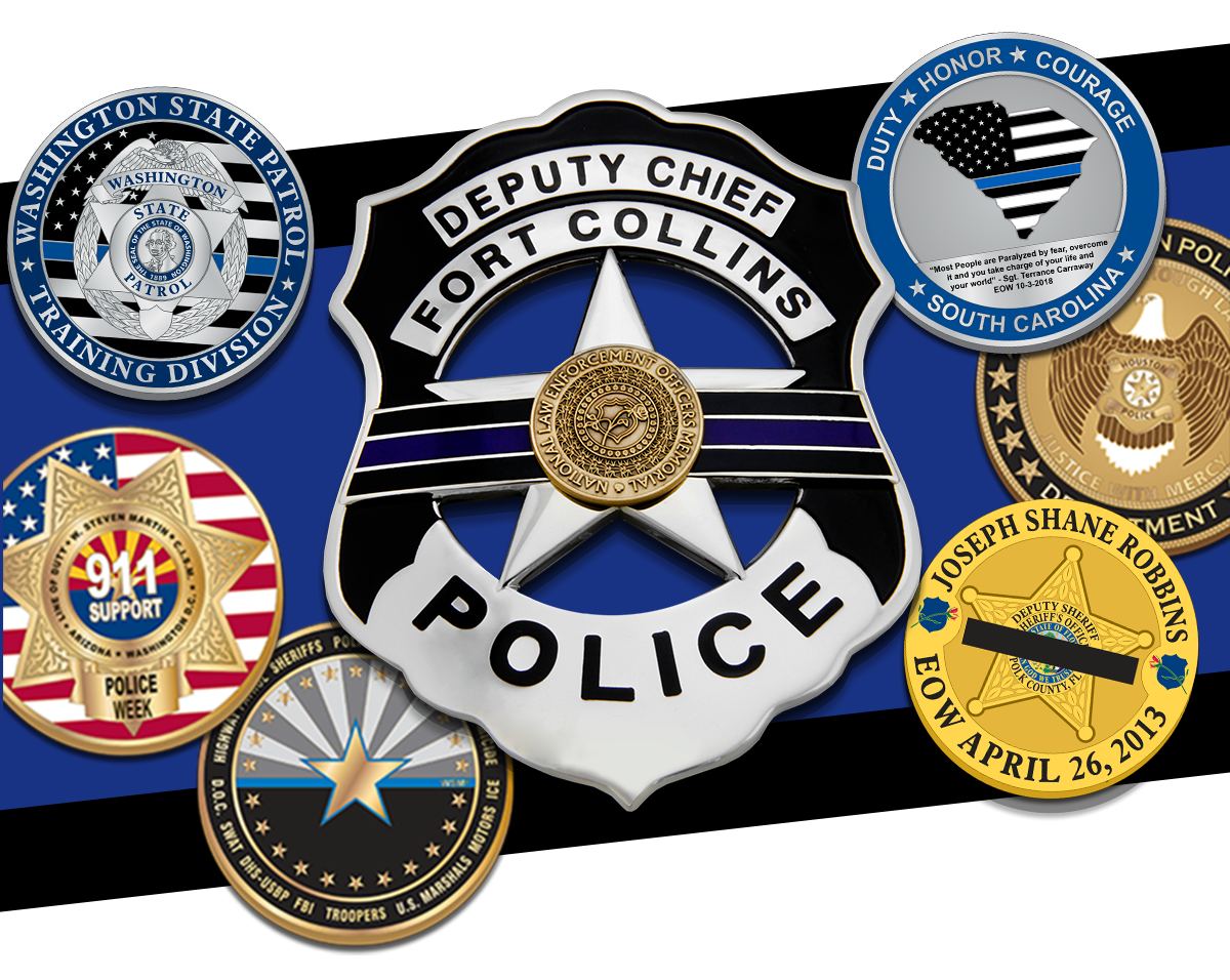 National Police Week themed badges and coins.