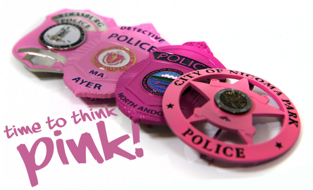 4 Pink Badges with text "Time to think pink!"